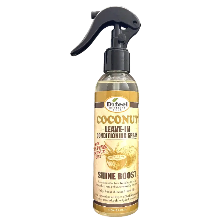 Difeel Leave in Conditioning Spray Shine Boost with 100% Pure Coconut Oil 6 oz
