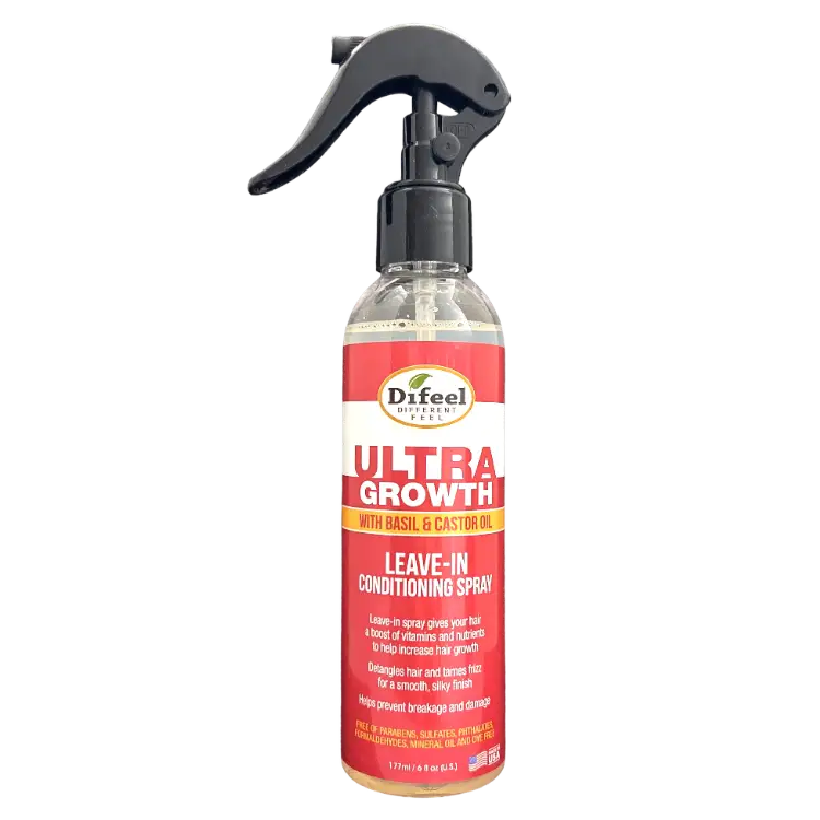 Difeel Ultra Growth Basil & Castor Hair Oil Leave-In Conditioning Spray 6 oz | Promotes Hair Growth & Strength
