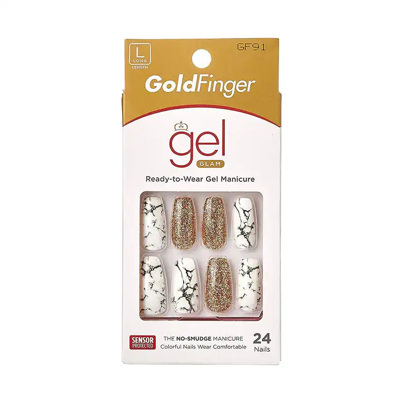KISS GOLD FINGER GEL GLAM Design Nail 24 Nails -GF 91 (M19)
