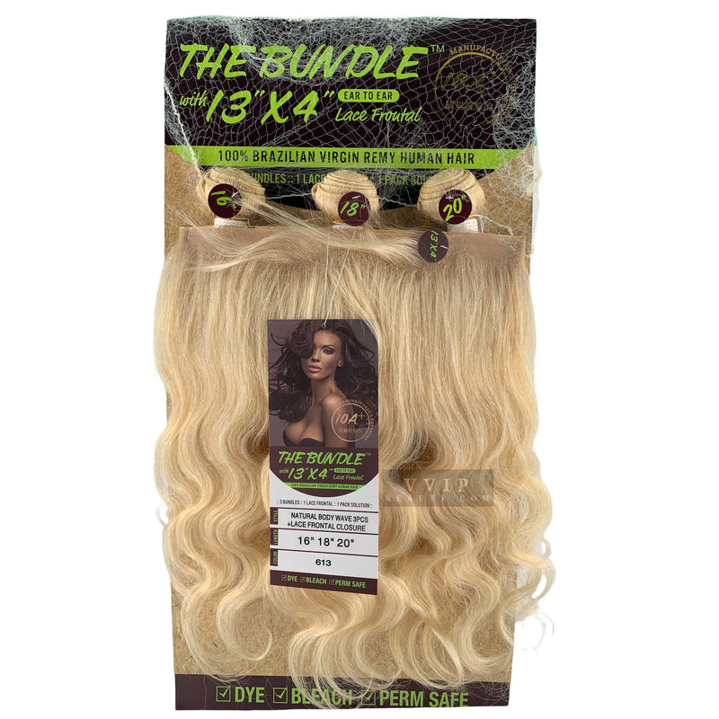 100% Brazilian Virgin Remy Human Natural Body Wave 3PCS+13"X4" Frontal Lace Closure-613