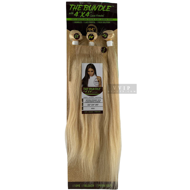 100% Brazilian Virgin Remy Human Natural Straight  3PCS+4"X4" Frontal Lace Closure-613