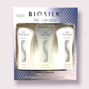 Kit BioSilk Silk Therapy Trio de 12 oz con Silk Therapy de 12 oz, champú Silk Therapy de 12 oz, acondicionador Silk Therapy de 12 oz.