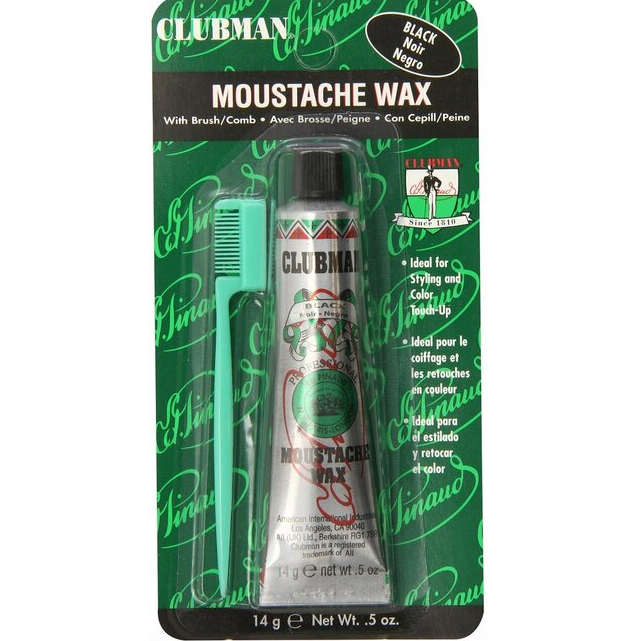 Clubman Pinaud Moustache Wax with Applicator, 0.5 oz, Black