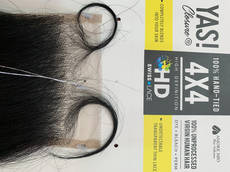 100% Unprocessed Virgin Human Hair 4"X4" HD Swiss Lace Closure 12" -Straight