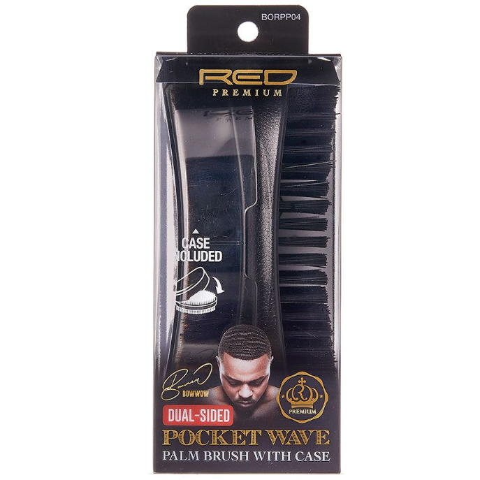 RED Premium  Pocket Wave Palm Brush with Case Bow Wow BORPP04- (Dual-Side)