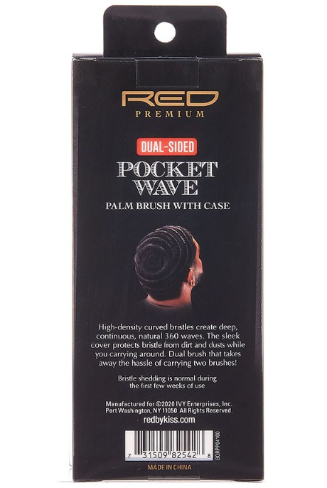 RED Premium  Pocket Wave Palm Brush with Case Bow Wow BORPP04- (Dual-Side)