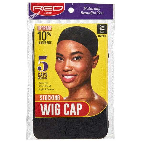 Red by Kiss Stocking Wig Cap, Black, 5pcs in pack (S20)