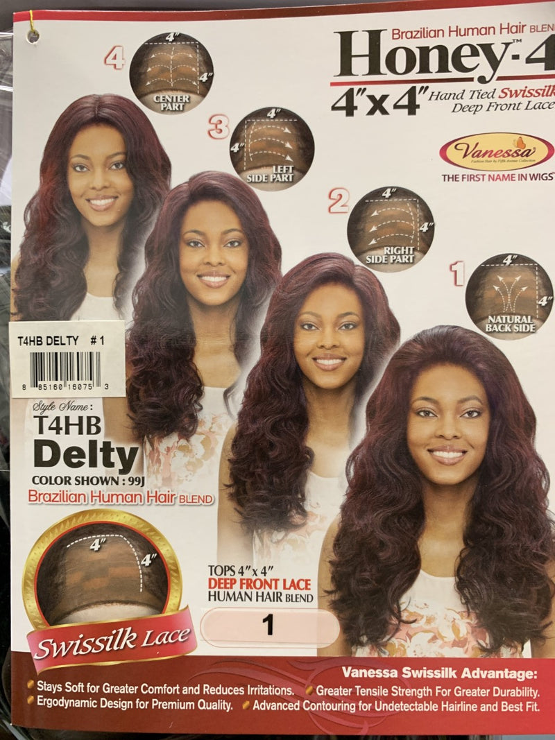 T4HB Delty Vanessa Hair Lace Front Wig 4"X4" Lace Part Closure Human Hair Blend (01)