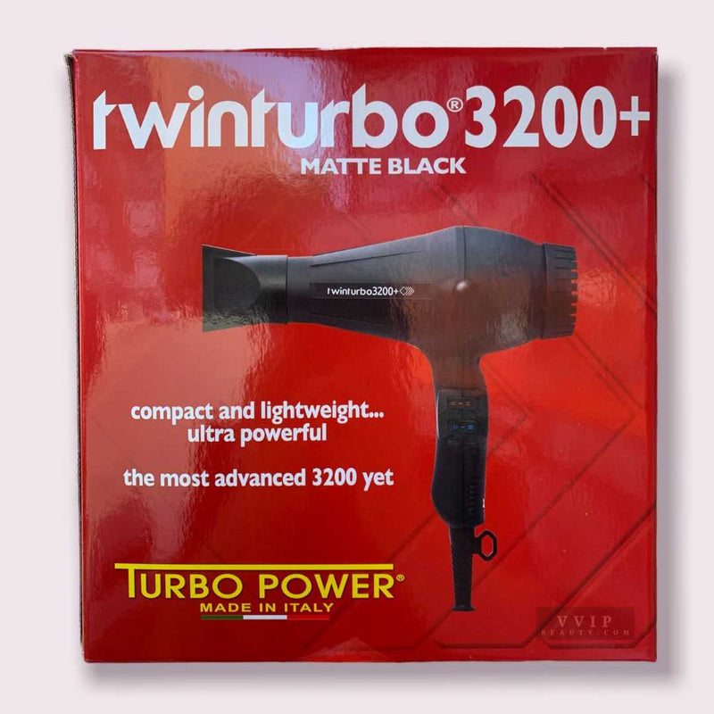 Turbo Power Twin Turbo 3200 + Plus Matte Black 324, Black, Professional Hair Dryer