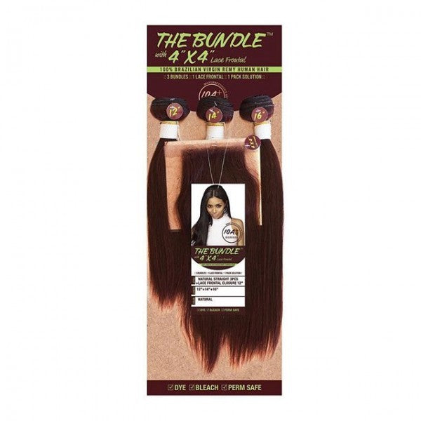 100% Brazilian Virgin Remy Human Natural Straight  3PCS+4"X4" Frontal Lace Closure