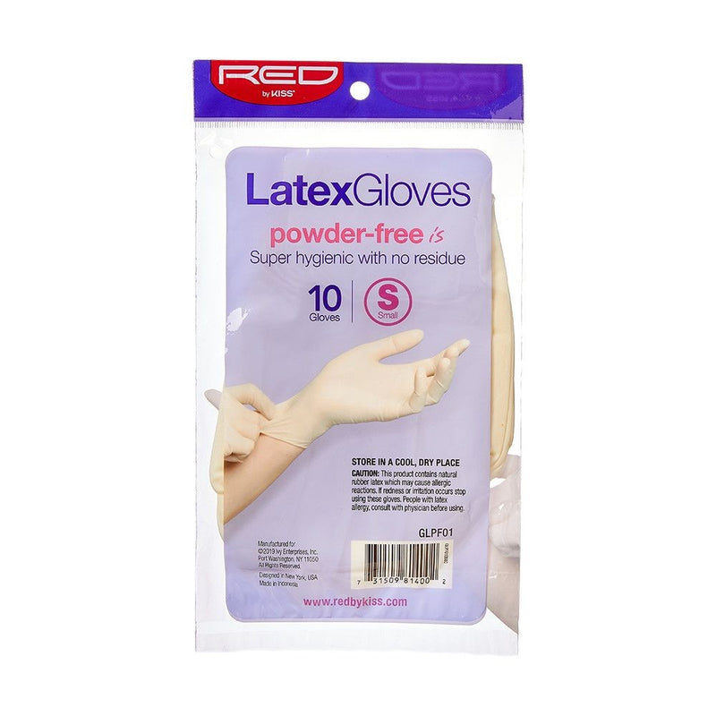 RED POWDER-FREE LATEX GLOVES -SMALL 10CT