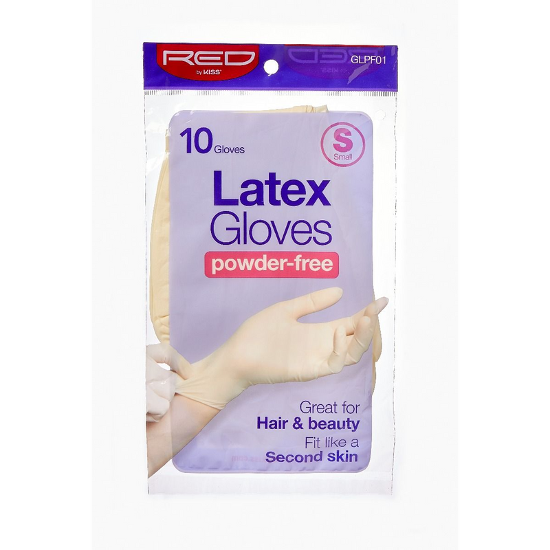 RED POWDER-FREE LATEX GLOVES -SMALL 10CT