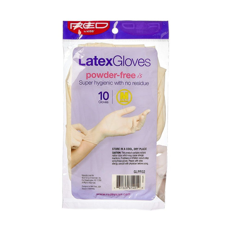 RED POWDER-FREE LATEX GLOVES -MEDIUM 10CT