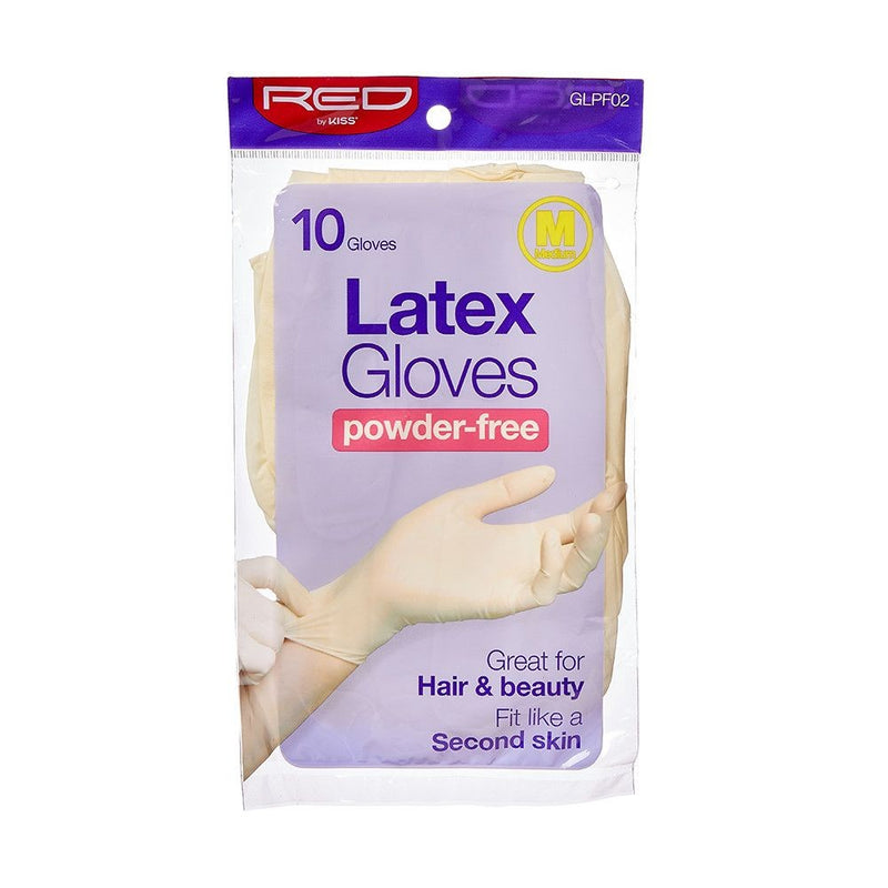 RED POWDER-FREE LATEX GLOVES -MEDIUM 10CT