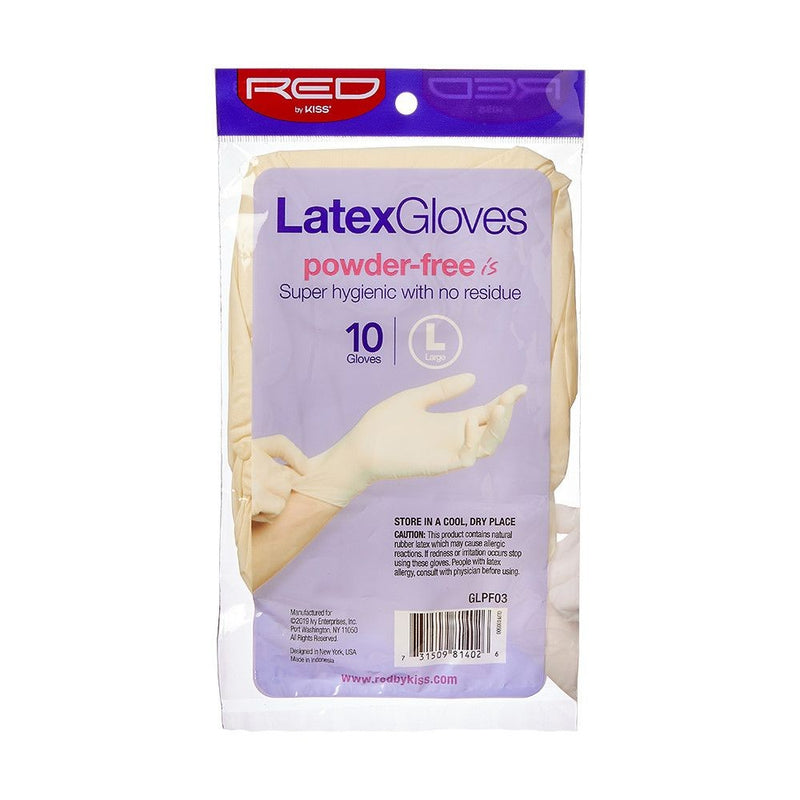 RED POWDER-FREE LATEX GLOVES -LARGE 10CT