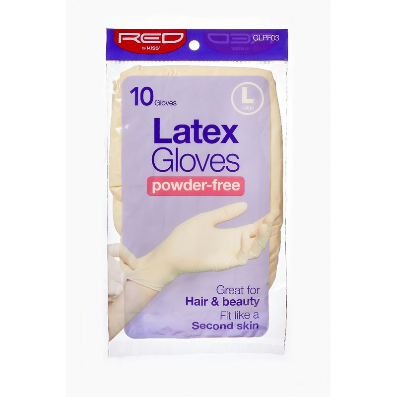 RED POWDER-FREE LATEX GLOVES -LARGE 10CT